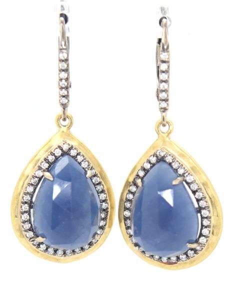 18kt Yellow gold Sapphire and diamond drop earrings