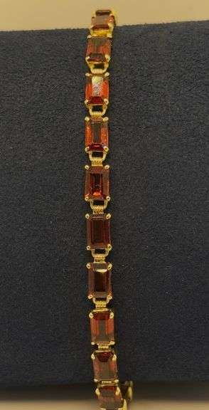 14K Yellow Gold Emerald Cut Garnet Tennis Bracelet
