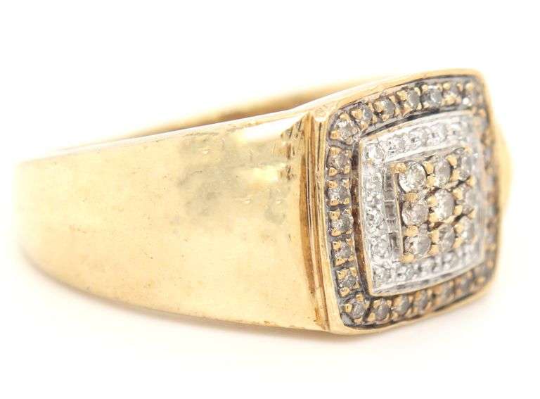 Stylish 10K YG Unisex Champagne & White Diamond Ring