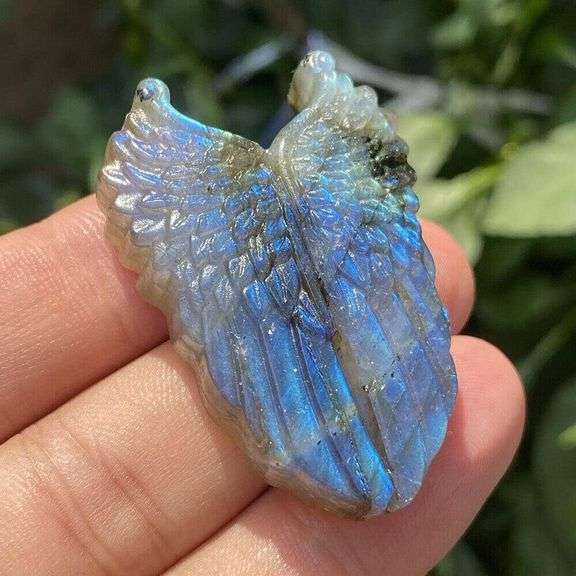 Hand-Carved Natural Quartz Labradorite Wings