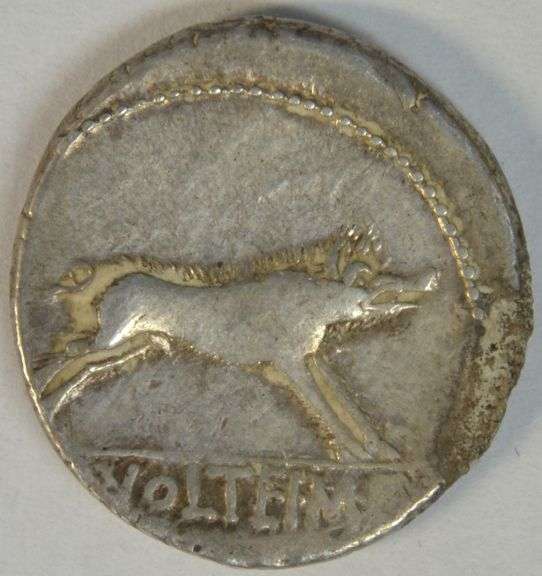 M Volteius M f Roman Republic Silver Denarius, 78 BC. Head of Hercules