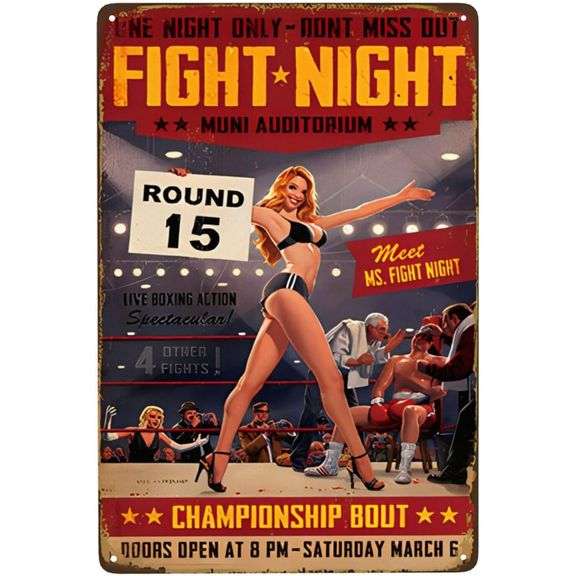 Fight Night Pin-Up Girl Retro Metal Sign