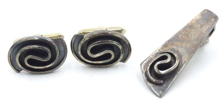 Vintage 925 sterling silver cufflinks and tie clip