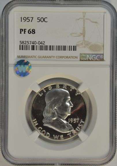 Near Flawless 1957 Proof Franklin Half Dollar. NGC PF68
