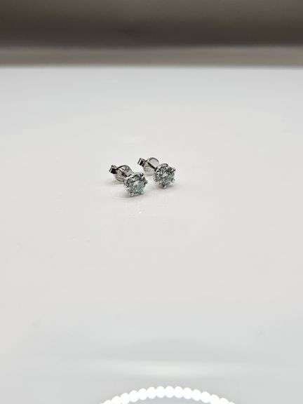 14 Kt White Gold Plated  2.5 Ct VVs1 Ice Blue Fire Moissanite Earrings
