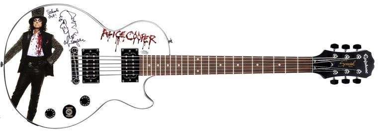Alice Cooper Signed w Lyrics & Sketch Photo Graphics Epiphone Guitar Exact Proof ACOA