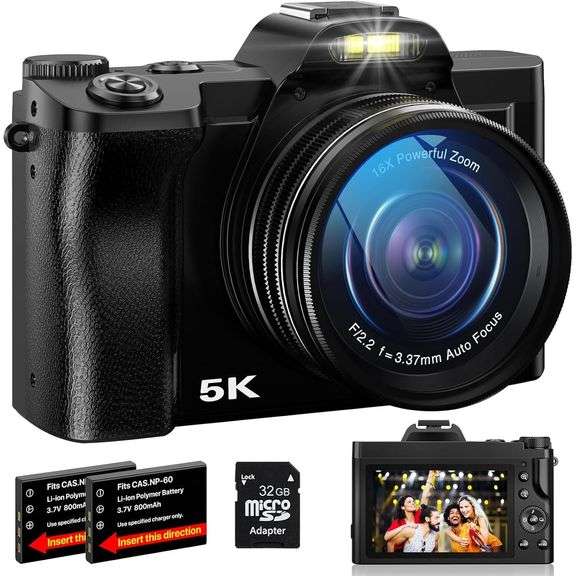 5K Digital Camera 48MP 16X Zoom Anti-Shake w/ Accessories