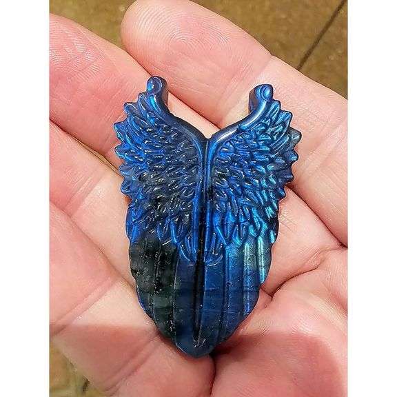 Hand-Carved Natural Quartz Labradorite Wings