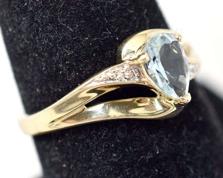 Darling 10K Yellow Gold Blue Topaz Gemstone and Diamond Ring
