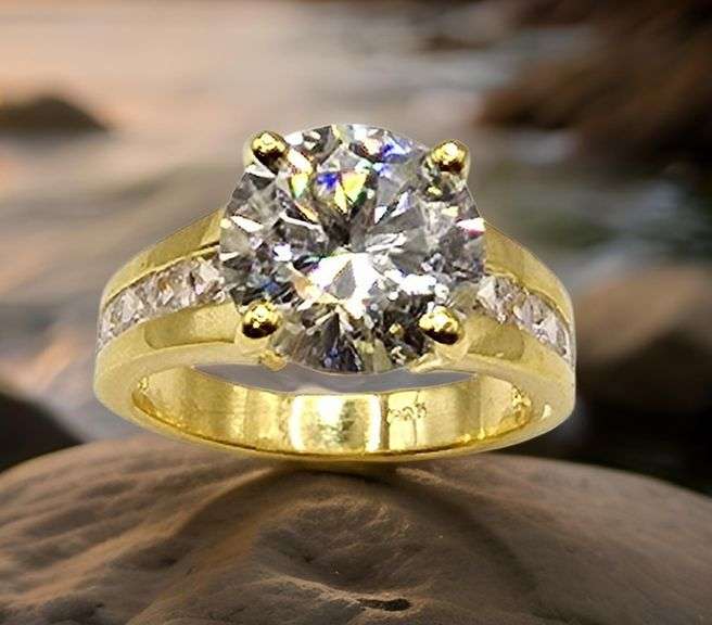 14 K Yellow Gold Plated Huge 4.5 Ct Lab Simulated Diamond Ring