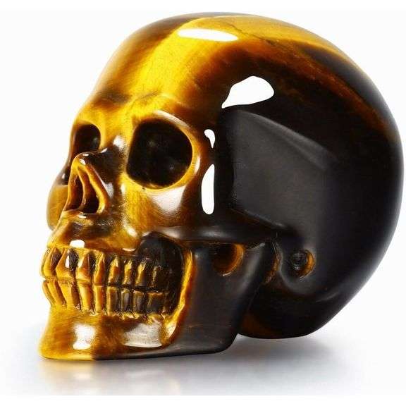 Gold Tiger Eye Hand-Carved Gemstone Skull