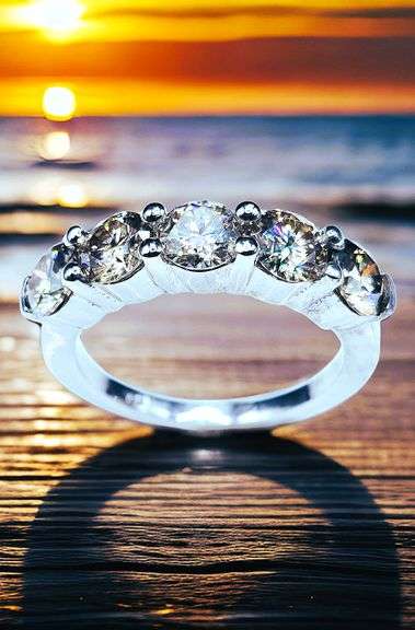 Dazzling14 Kt White Gold Plated 5 Stone Ice Blue Moissanite Ring