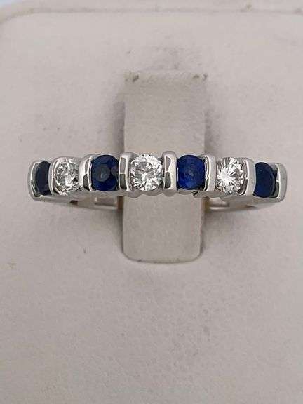 CERTIFIED PLATINUM DIAMOND AND SAPPHIRE BAND