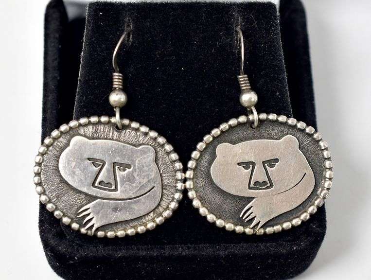 Circular Bear Earrings in Sterling Silver 8.4grams