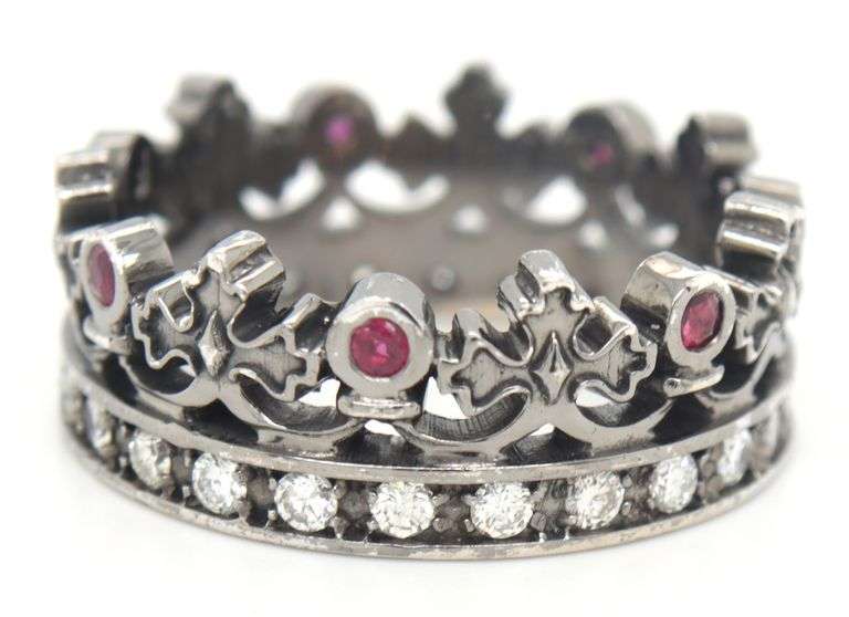 Diamond and ruby crown ring