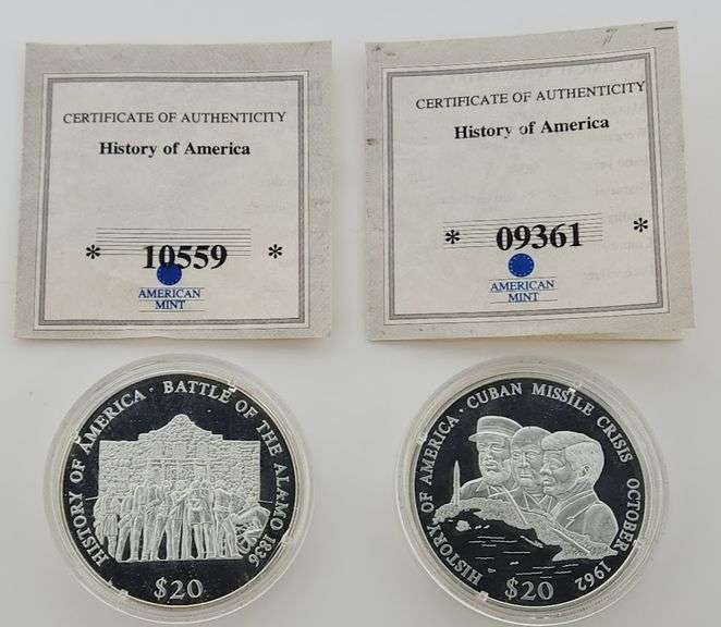 2000 & 2001 Alamo And Cuban Missile Crisis Republic Of Liberia $20 Coins