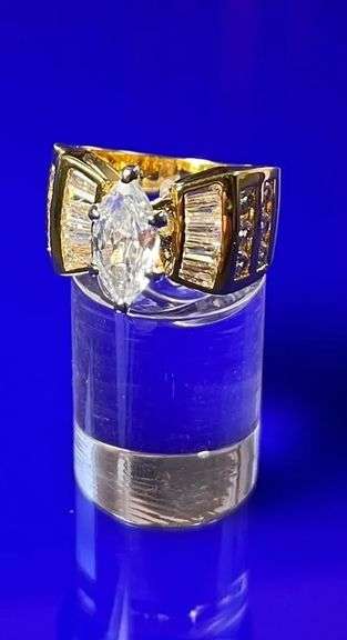 Ladies Sparkling 14 Kt Tri-Layered Yellow Gold Plated Rare 3.35 Ct Marquis Cut Lab Simulated Diamond
