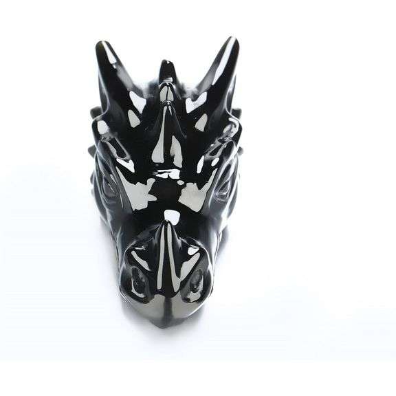 Hand-Carved Black Obsidian Dragon Head