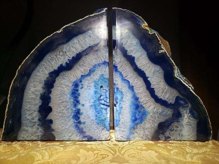 Natural Blue Agate Geode Bookends