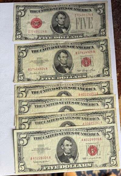 4 Different Series $5 US Notes