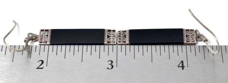 Rectangle Onyx Dangle Earrings in Sterling Silver 4.4grams