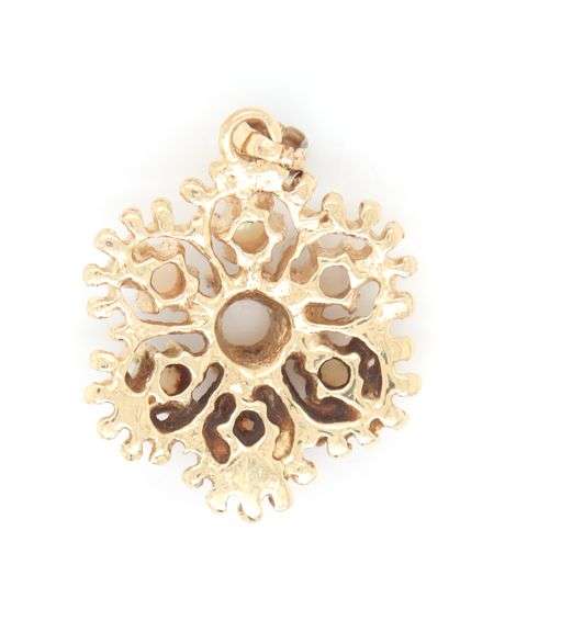Estate 14K YG Opal Snowflake Style Pendant
