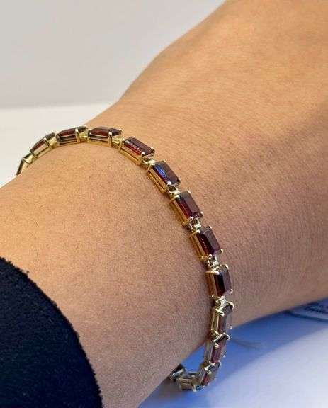 14K Yellow Gold Emerald Cut Garnet Tennis Bracelet