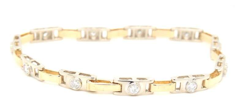 14kt White and Yellow gold 1cts round brilliant cut diamond bracelet