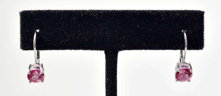Hot Pink Stone Dangle Earrings in Sterling Silver 1.5grams