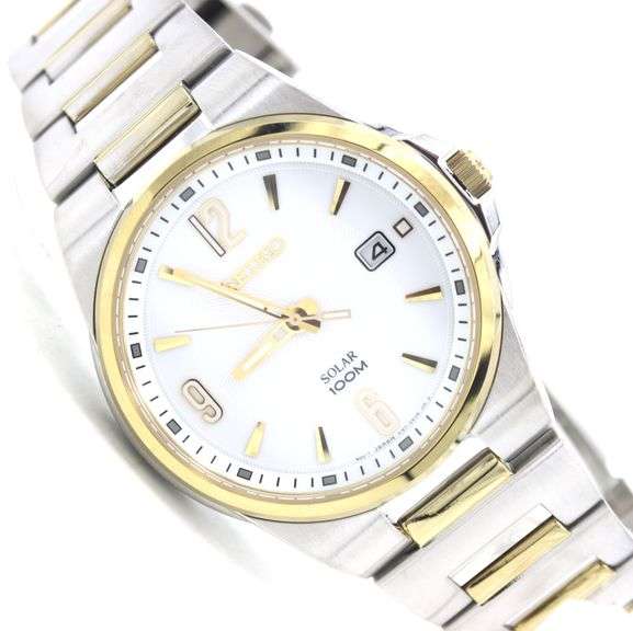 Seiko Solar white dial date watch