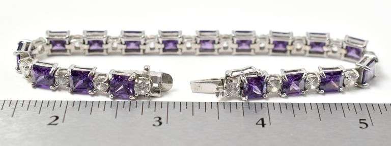 Purple and Clear Gemstone Bracelet in Sterling Silver 21.7grams