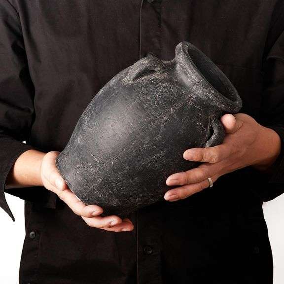 Handmade Black Terracotta Vase with Three Ears