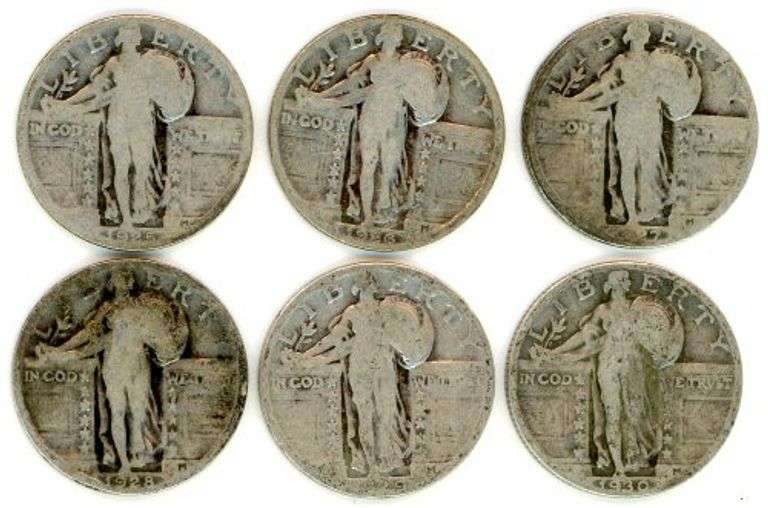 Run of 6 Different Standing Liberty Quarters: 1925-1930