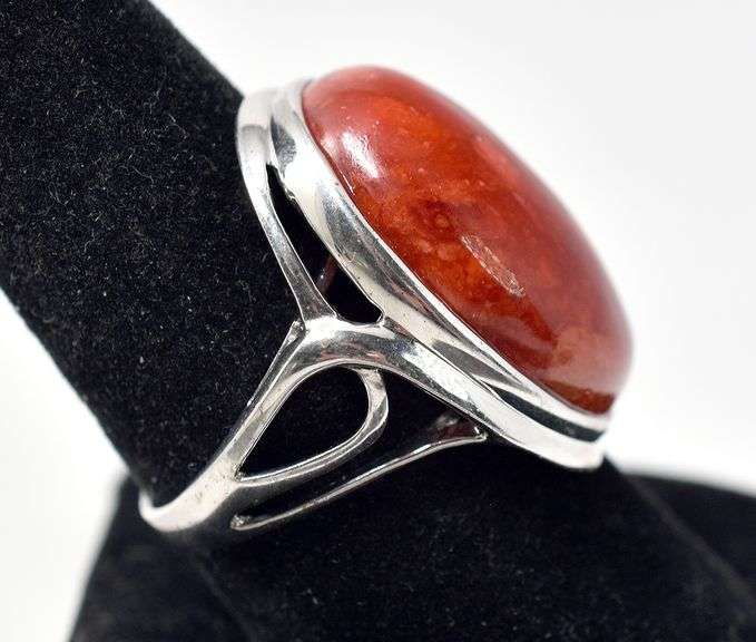 Gorgeous Large Red Stone Ring in Sterling Silver 8.7grams Size 9
