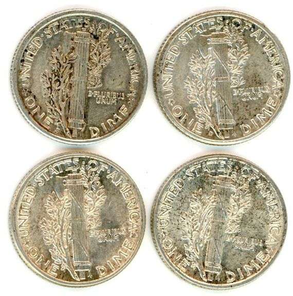 4 High Grade Mercury Silver Dimes with Full Bands