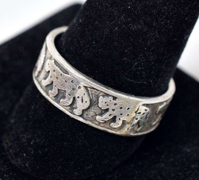 Spotted Cat Band Ring in Sterling Silver 6.3grams Size 11.5
