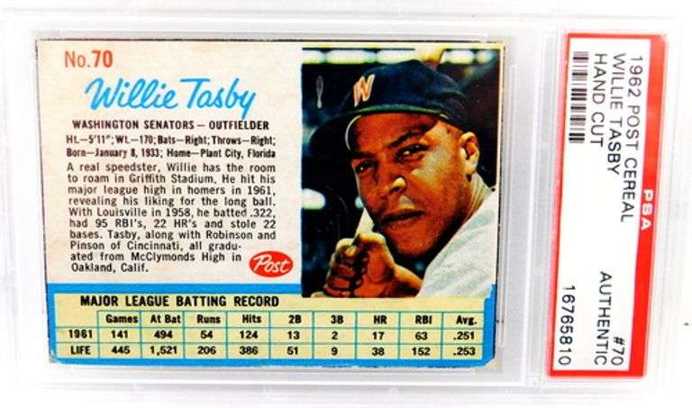 Willie Tasby 1962 Post Cereal Hand Cut Baseball Card