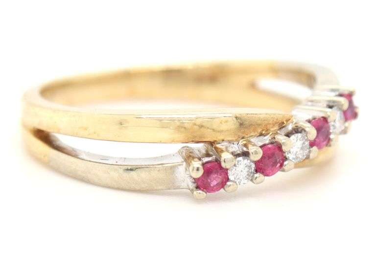 10kt Yellow gold ruby and diamond band