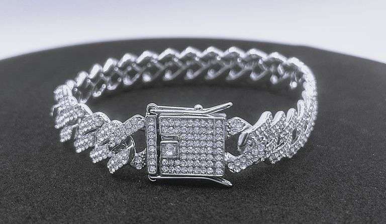 Huge 43.5 Gram 18 Kt White Gold Plated Miami Cuban Link Bracelet