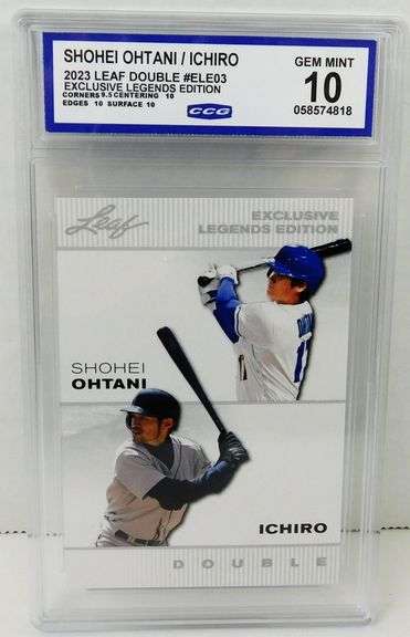 Shohei Ohtani & Ichiro Leaf Double Baseball Card, 10 Gem Mint