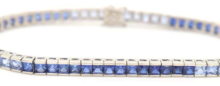 10kt White gold princess cut synthetic sapphire channel set bracelet