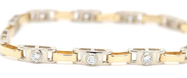 14kt White and Yellow gold 1cts round brilliant cut diamond bracelet