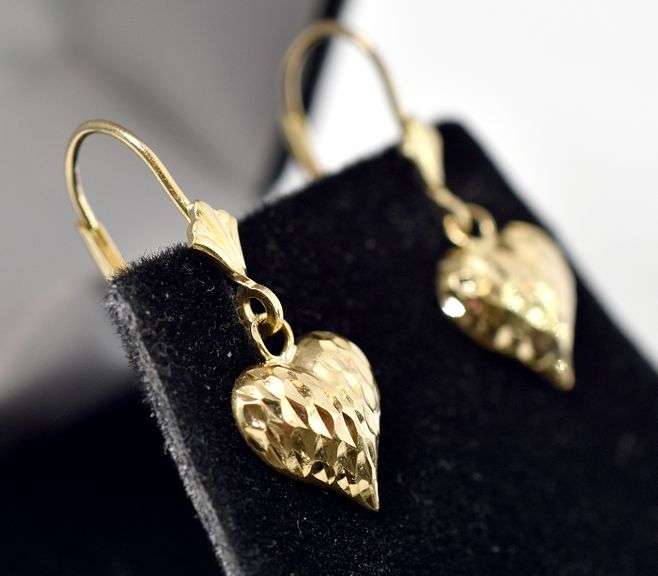 Loving 14K Yellow Gold Heart Dangle Earrings