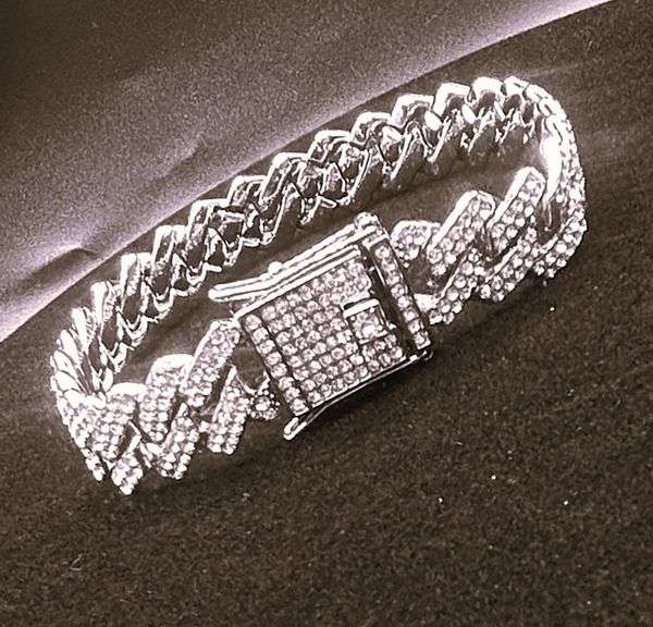 Huge 43.5 Gram 18 Kt White Gold Plated Miami Cuban Link Bracelet