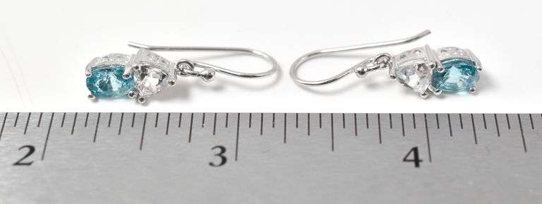 Blue Topaz Gemstone Dangle Earrings in Sterling Silver 3grams
