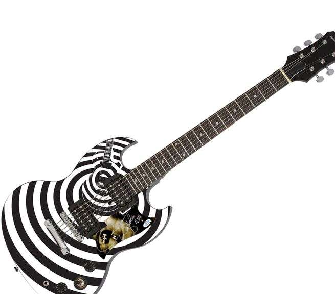 Zakk Wylde Autographed Custom Graphics White Black Spiral Guitar ACOA