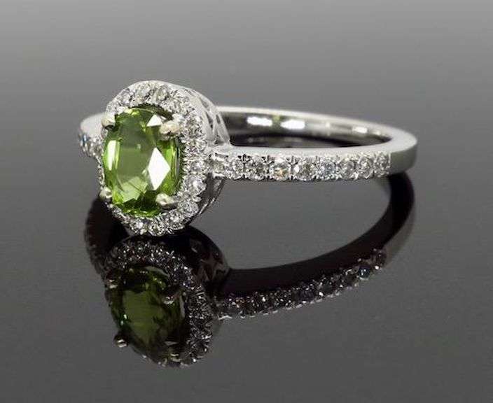 Green Sapphire & Diamond Halo Ring