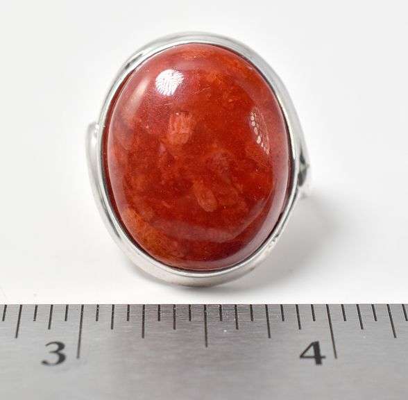 Gorgeous Large Red Stone Ring in Sterling Silver 8.7grams Size 9