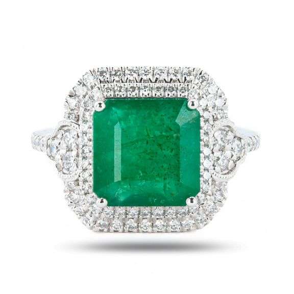 PLATINUM EMERALD AND DIAMOND RING 5.08 C.T.W.