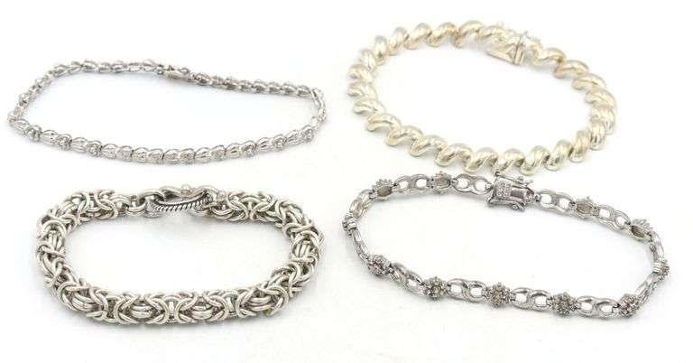 Group lot of 4 Vintage 925 sterling silver bracelets